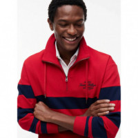 Nautical Block Stripe 1/4 Zip Medium Red  TOMMY HILFIGER