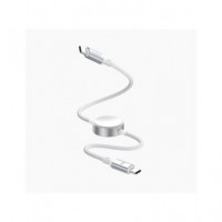 WOOX Cable de Carga Magnetica 2 En 1 Tipo C M/M Para iWATCH 60W 1Mtr Blanco MX0223
