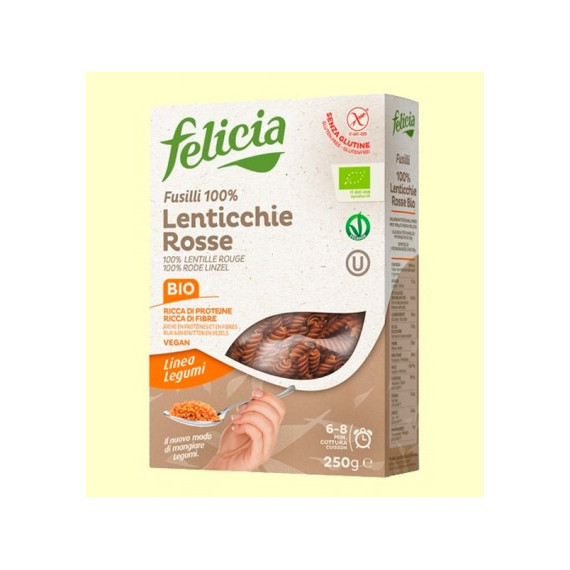 FUSILLI LENTEJA ROJA BIO 250 GR FELICIA BIO