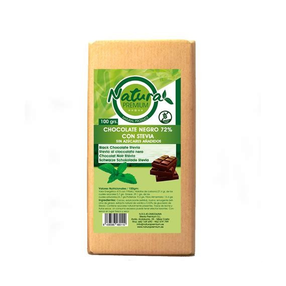 CHOCOLATE NEGRO 72% CON STEVIA 100 GR STEVIA PREMIUM