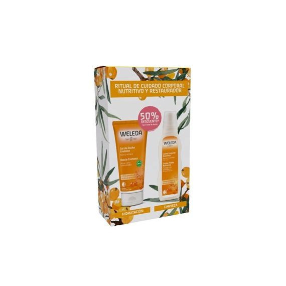 COFRE DE ESPINO AMARILLO- LECHE CORPORAL+CREMA DE DUCHA WELEDA