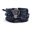 PULSERA ARBOL DE LA VIDA COLOR NEGRO BUDA AZUL
