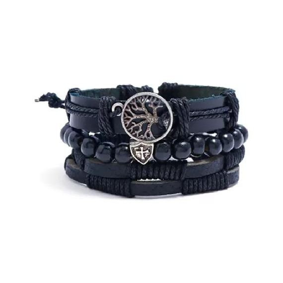 PULSERA ARBOL DE LA VIDA COLOR NEGRO BUDA AZUL