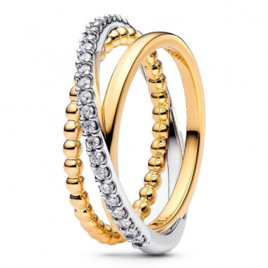Anillo Banda Triple Cruzada Cuentas y Pav&eacute; 164826C01