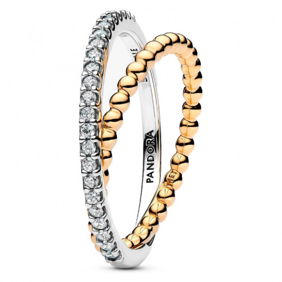 Anillo Banda Doble Cruzada Cuentas y Pavé 164827C01