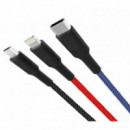 Cable de Carga Rápida 3 en 1 Cordón Micro USB Tipo C Lightning a USB XO NB54
