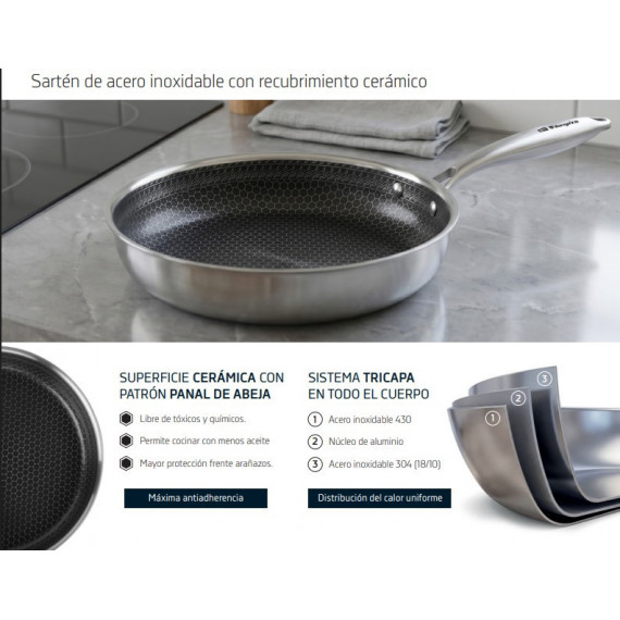 SARTÉN DE 28 CM ACERO INOX CON RECUBRIMIENTO CERÁMICO