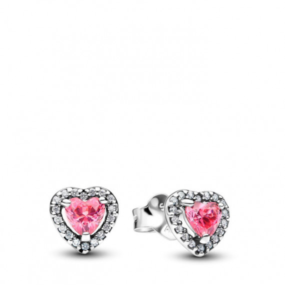 PANDORA Pendientes de Botón en Plata de Ley Corazón Rosa Elevado 298427C02