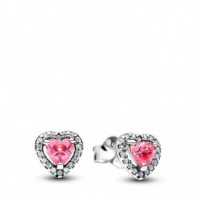 PANDORA Pendientes de Botón en Plata de Ley Corazón Rosa Elevado 298427C02
