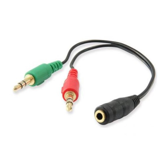 CABLE ADAPTADOR AUDIO EWENT 2xJACK 3.5 DE 4 PINES (H) A 1XJACK 3.5 (H) DE 3 PINES