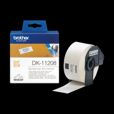 BROTHER Etiquetas DK11208  Etiquetas Precortadas de Direcci&oacute;n Grandes (papel T&eacute;rmico). 400 Etiquetas Blancas de 38 X 90 Mm