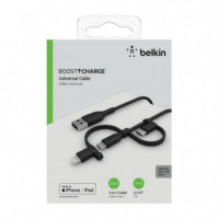 BELKIN Cable Usb-a 3 en 1 1 Metro 15W Conectores Usb-c Micro-usb Lightning Negro