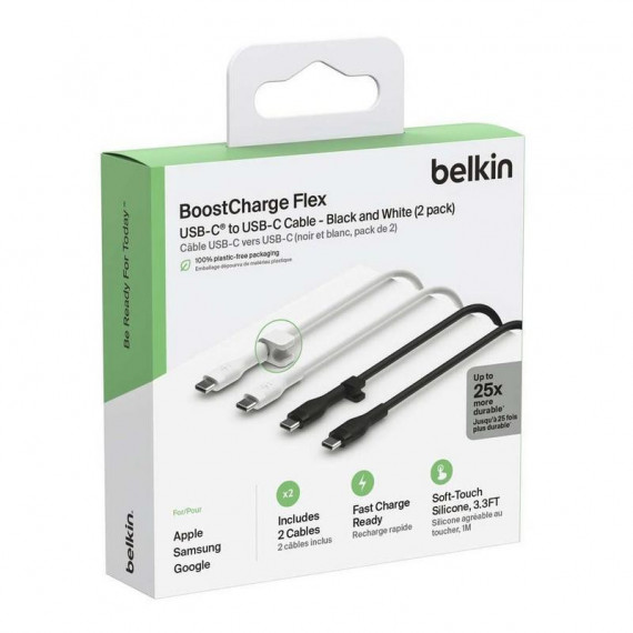 BELKIN Cable Usb-c a Usb-c 1 Metro Silicona Blanco y Negro Pack 2