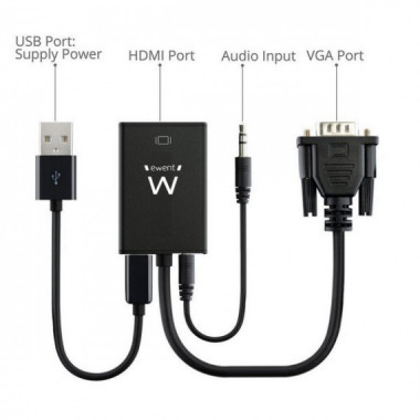 Adaptador Conversor de Analogico a Digital Vga(m) - Hdmi(h) con Convertidor de Sonido  EWENT