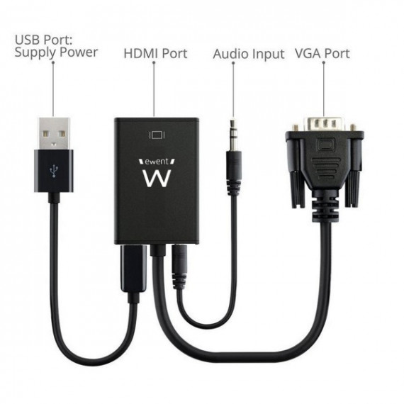 Adaptador Conversor de Analogico a Digital Vga(m) - Hdmi(h) con Convertidor de Sonido  EWENT