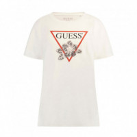GUESS Camiseta Flower Bling Easy Blanca W5YI38 I3Z14-G011