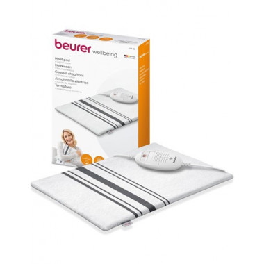 BEURER Almohadilla Electrica De Calor HK 25 40 x 30cm Con Funda de Algodon Blanca Rayas