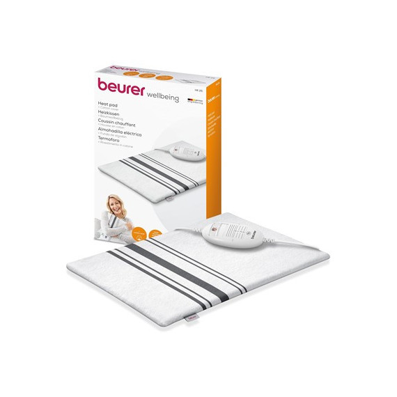 BEURER Almohadilla Electrica De Calor HK 25 40 x 30cm Con Funda de Algodon Blanca Rayas