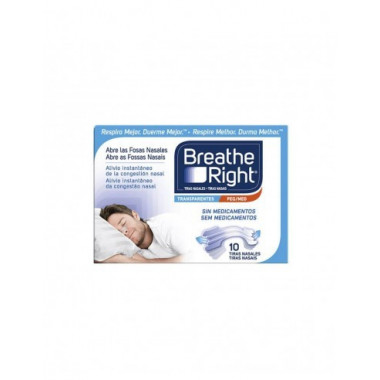 Tiras Nasales Breathe Right Transparentes Gde 10UNID  REVA HEALTH