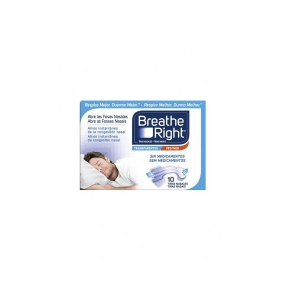 Tiras Nasales Breathe Right Transparentes Gde 10UNID  REVA HEALTH