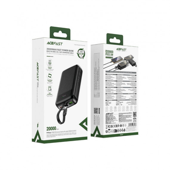 ACEFAST M14 PD20W Powerbank 20.000MAH 22.5W con Cable Usb-c Integrado