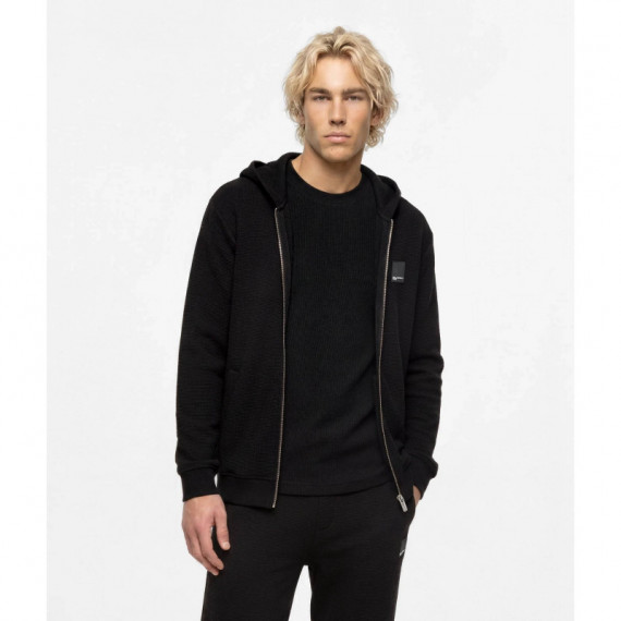 Klj Waffle Zip-up Hoodie Black  KARL LAGERFELD