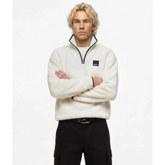 Klj Boxy Half-zip Fleece Egret  KARL LAGERFELD