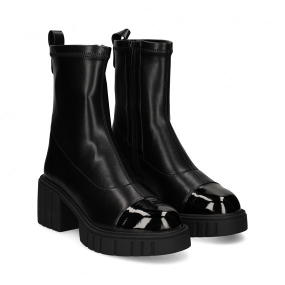 Botin Cremallera Punta Charol Pu Negro  NOA HARMON