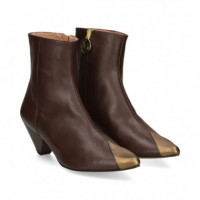 Botin Tacon Punta Dorada Piel Moka  MIUXA