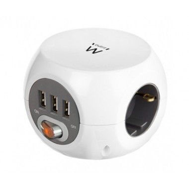 Regleta Enchufes Cargador Casa Red EWENT Blanco EW3939 con 3 Schuco y 3 USB 2.4 Amp
