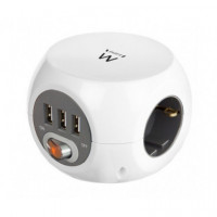 Regleta Enchufes Cargador Casa Red EWENT Blanco EW3939 con 3 Schuco y 3 USB 2.4 Amp