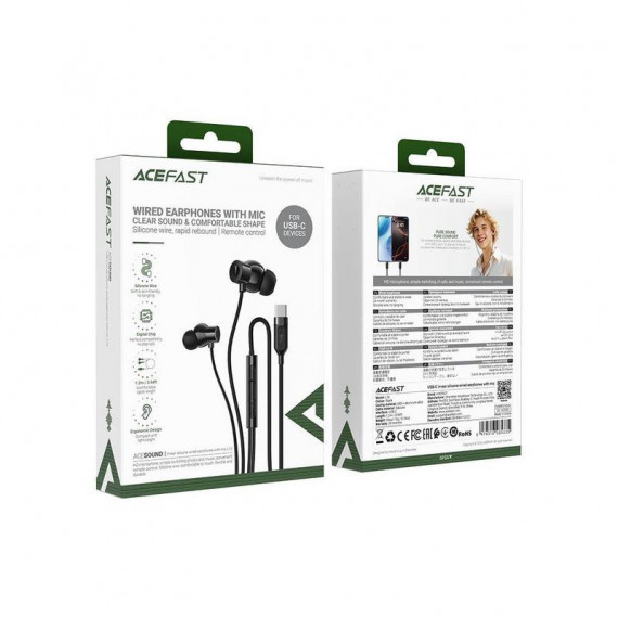 Auriculares ACEFAST L10 Usb-c con Cable y Micrófono Negro