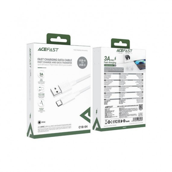 Cable USB-A a USB-C Acefast C18-04 1.2 Metros Reforzado Blanco