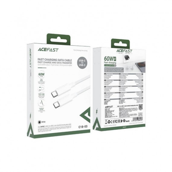 Cable Usb-c a Usb-c ACEFAST C18-03 Reforzado 1.2 M Blanco