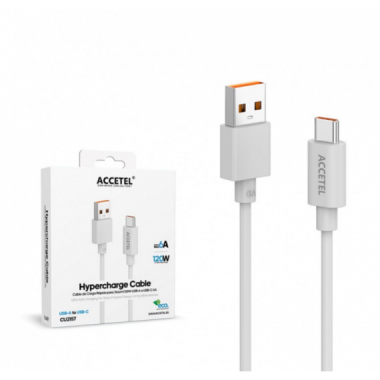 Cable Datos Accetel Carga R&aacute;pida para Xiaomi 120W USB-A USB-C 6A Blanco 1M CU2157
