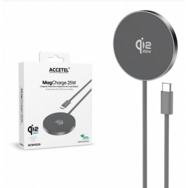 Cargador Inal&aacute;mbrico Accetel Magn&eacute;tico 25W con MagSafe Gris ACW422G
