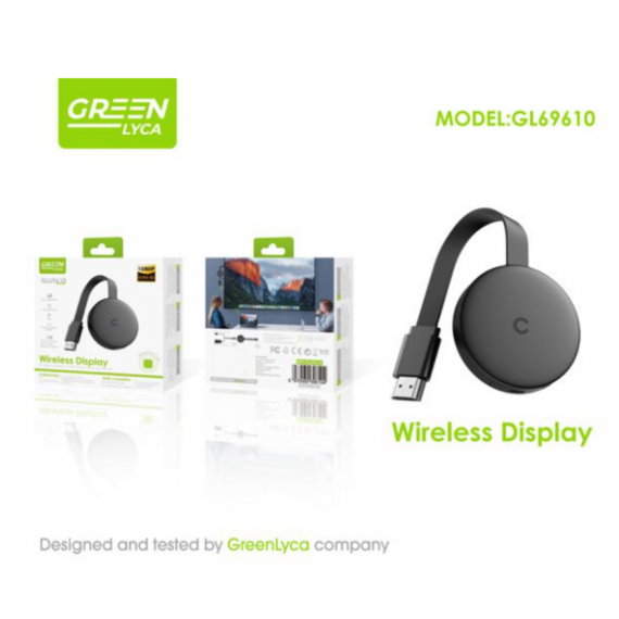 Adaptador de Pantalla Inalámbrico Greenlyca Wireless 1080P Ultra HD Wifi Ios & Android GL69610  GREEN LYCA