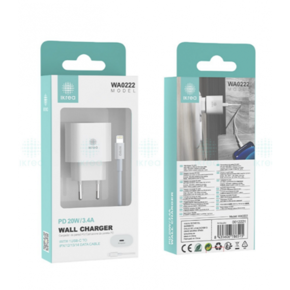 Cargador IKREA Pd 20W Usb-c con Cable Usb-c To Lighting 3.4A Blanco WA0222