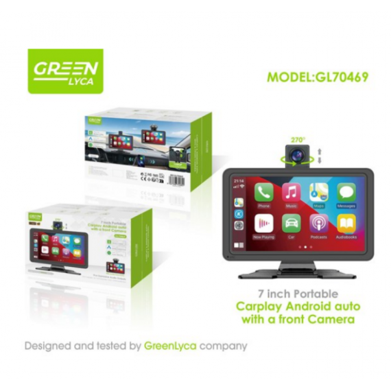 Carplay Android Auto con Cámara Frontal 12-24V Cc 7 Pulgadas 270 Rotación 128GB Wifi 1080P HD GL70469  GREEN LYCA