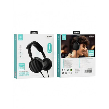 IKREA Auricular Estereo de Casco WC9454 Con Cable Jack 3.5mm y  Microfono Negro