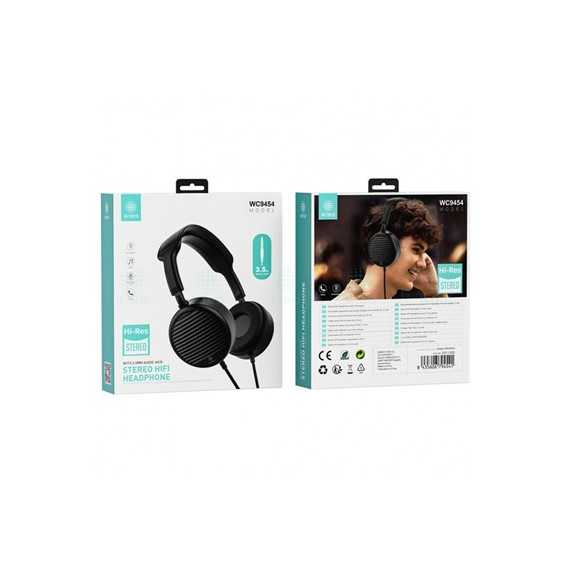 IKREA Auricular Estereo de Casco WC9454 Con Cable Jack 3.5mm y  Microfono Negro