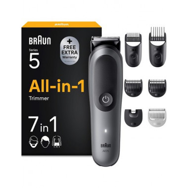 BRAUN Afeitadora de Barba,Cuerpo,Cortapelo 7 En 1 AOI5520 Series 5 Recargable, Lavable Aqua Grip