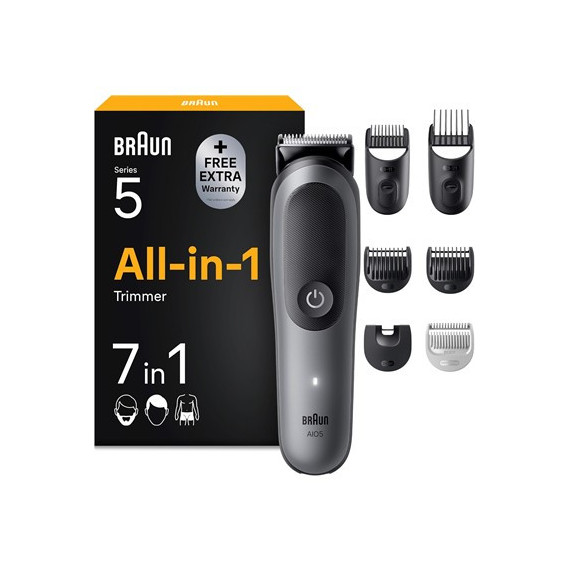 BRAUN Afeitadora de Barba,Cuerpo,Cortapelo 7 En 1 AOI5520 Series 5 Recargable, Lavable Aqua Grip