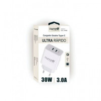 DIGIVOLT Cargador Red 2X Tipo C PD 30W 3A Blanco QC-2466