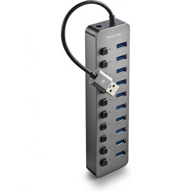 NGS Hub Usb 10 Puertos 3.0 5Gbps Con Interruptor Individual y Alimentacion 12V/4A IHUB