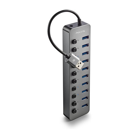 NGS Hub Usb 10 Puertos 3.0 5Gbps Con Interruptor Individual y Alimentacion 12V/4A IHUB
