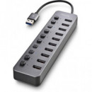 NGS Hub Usb 10 Puertos 3.0 5Gbps Con Interruptor Individual y Alimentacion 12V/4A IHUB