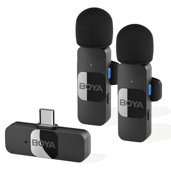 Kit 2 Micrófonos Lavalier BOYA BY-V20 sin Cable 2.4HGZ con Usb-c
