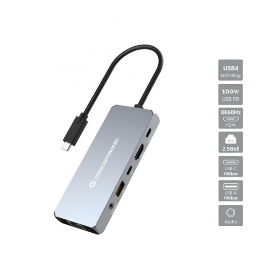 Docking Station 40 Gbps / HDMI 8K 60 Hz / Usb-a 10 Gbps / Usb-c 10 Gbps / USB Pd de 100 W / Audio  CONCEPTRONIC
