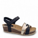Nature Feet Sandalias con una sutil cuña 5803-NEGRO-BUGUI PLATINO